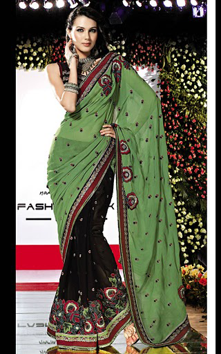 Green and Black Georgette Saree