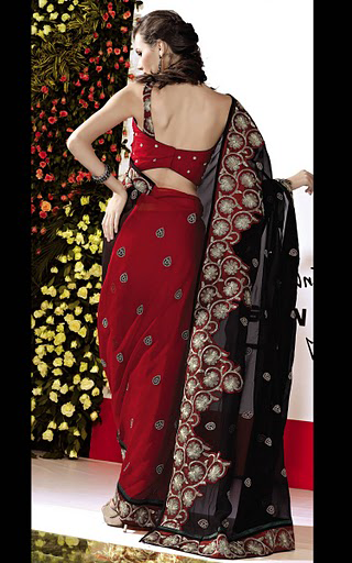 Red and Black Georgette Saree