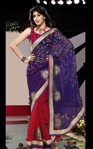 Blue and Red Georgette Saree