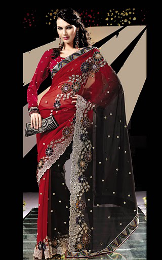 Red and Black Georgette Saree