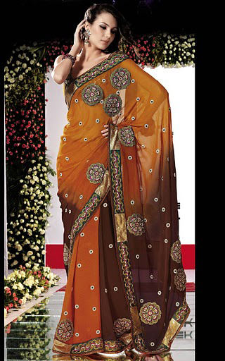 Mustard and Brown Georgette Saree