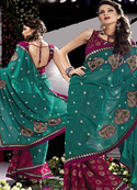 Green and Magenta Georgette Saree
