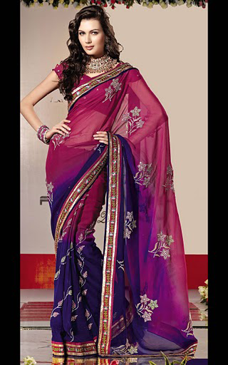 Pink and Blue Georgette Saree